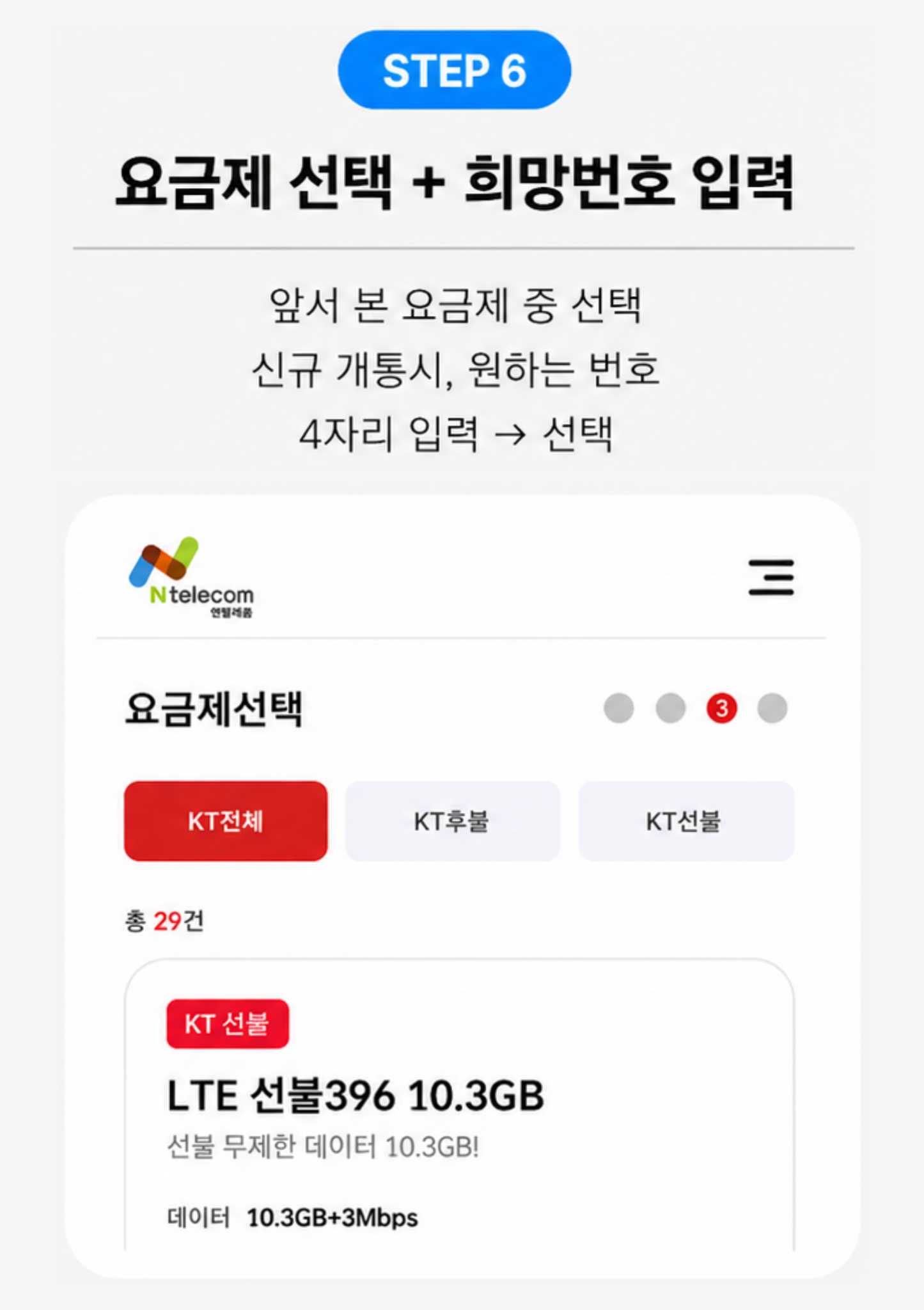 STEP 6 요금제와 희망번호 선택 안내